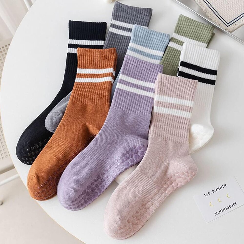 8 Pairs Long Yoga Socks with Grip for Women Anti Skid Gripper Socks No Slip Sock - Picture 5 of 6